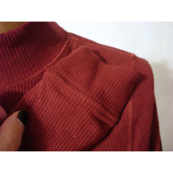 New Womens Prana NWT M Foundation Rib Mock Neck LS Red Orang Top Rhubarb Heather - Picture 5 of 7